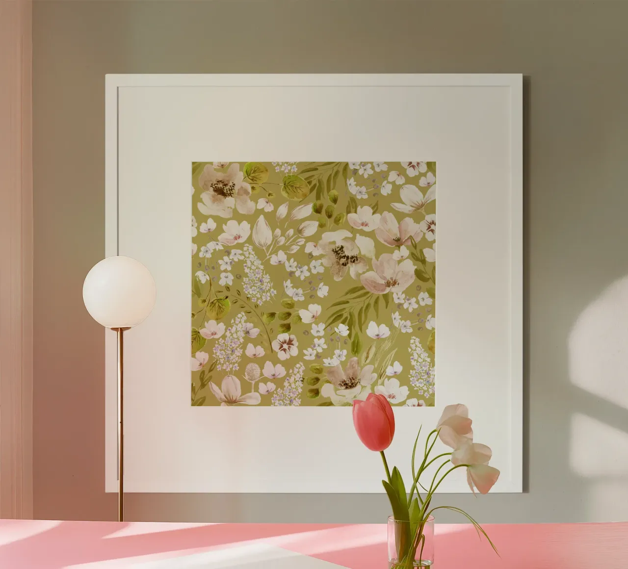 Yellow Watercolor Flowers Pattern poster con telaio in alluminio da anisillustration