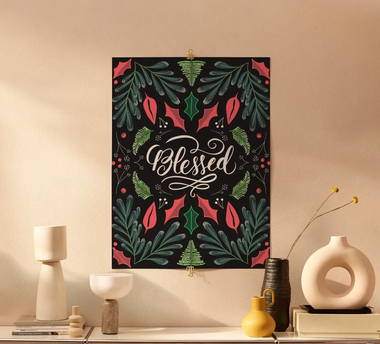 Blessed Christmas Dark Art poster con telaio in alluminio da anisillustration