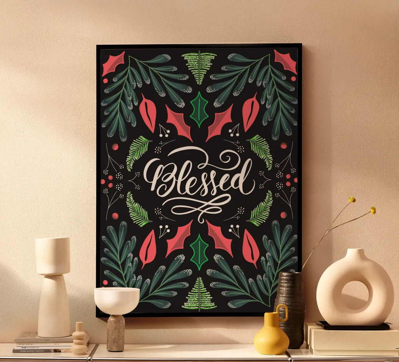 Blessed Christmas Dark Art poster con telaio in alluminio da anisillustration