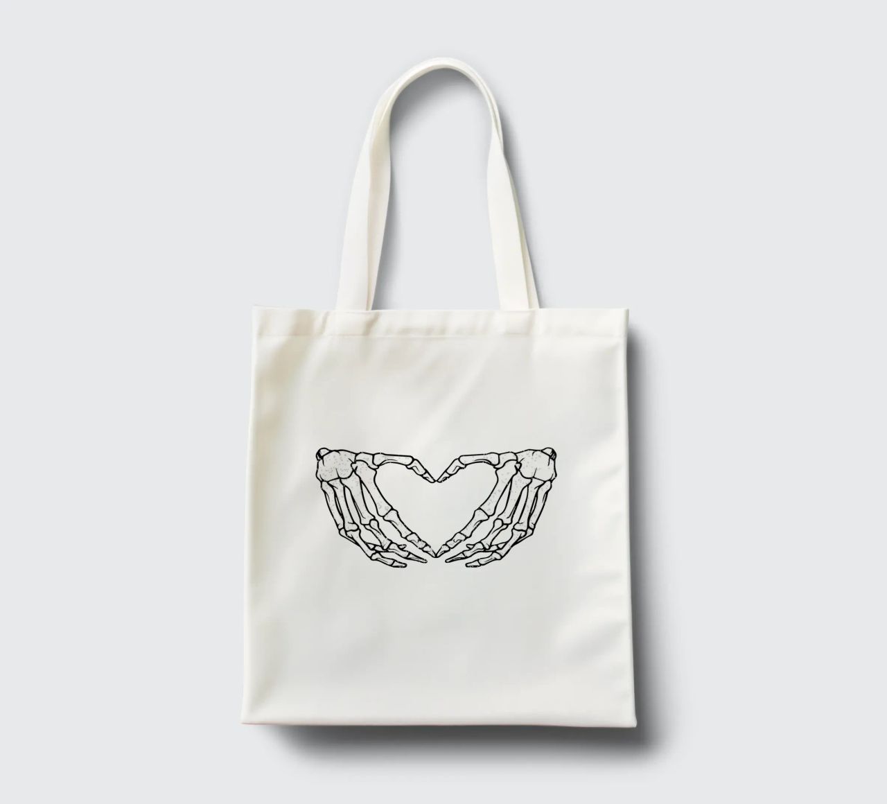 skeletal hands forms a heart borsa in juta da edsonramosart