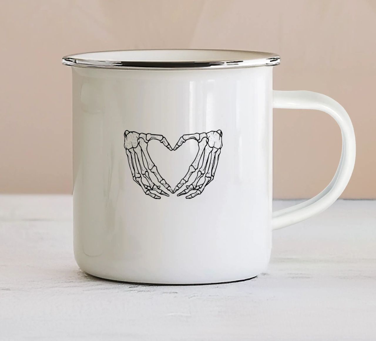 skeletal hands forms a heart tazza in smalto da edsonramosart