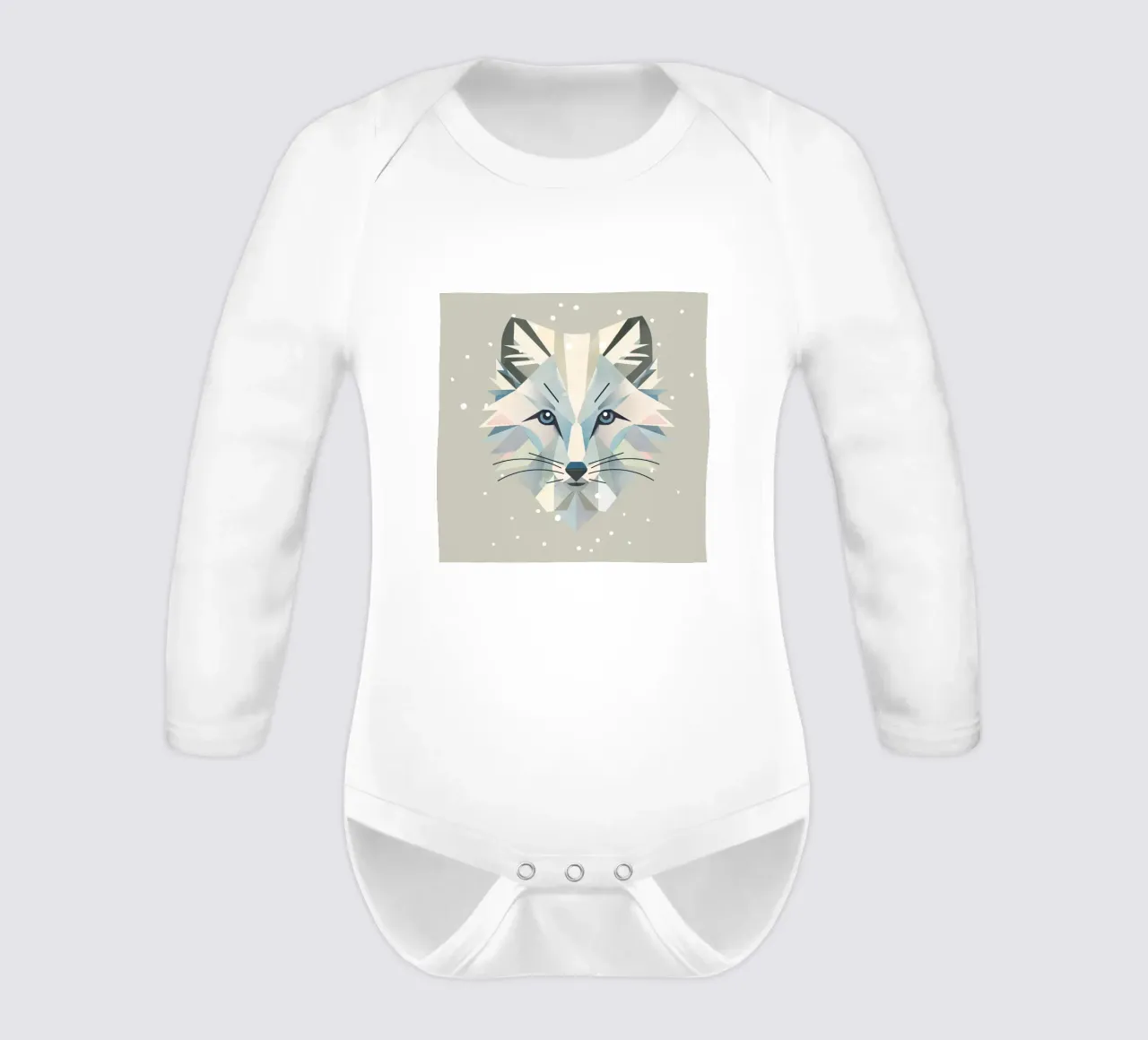 Enchanting polar fox motif in geometric elegance long-sleeve baby romper by namosh