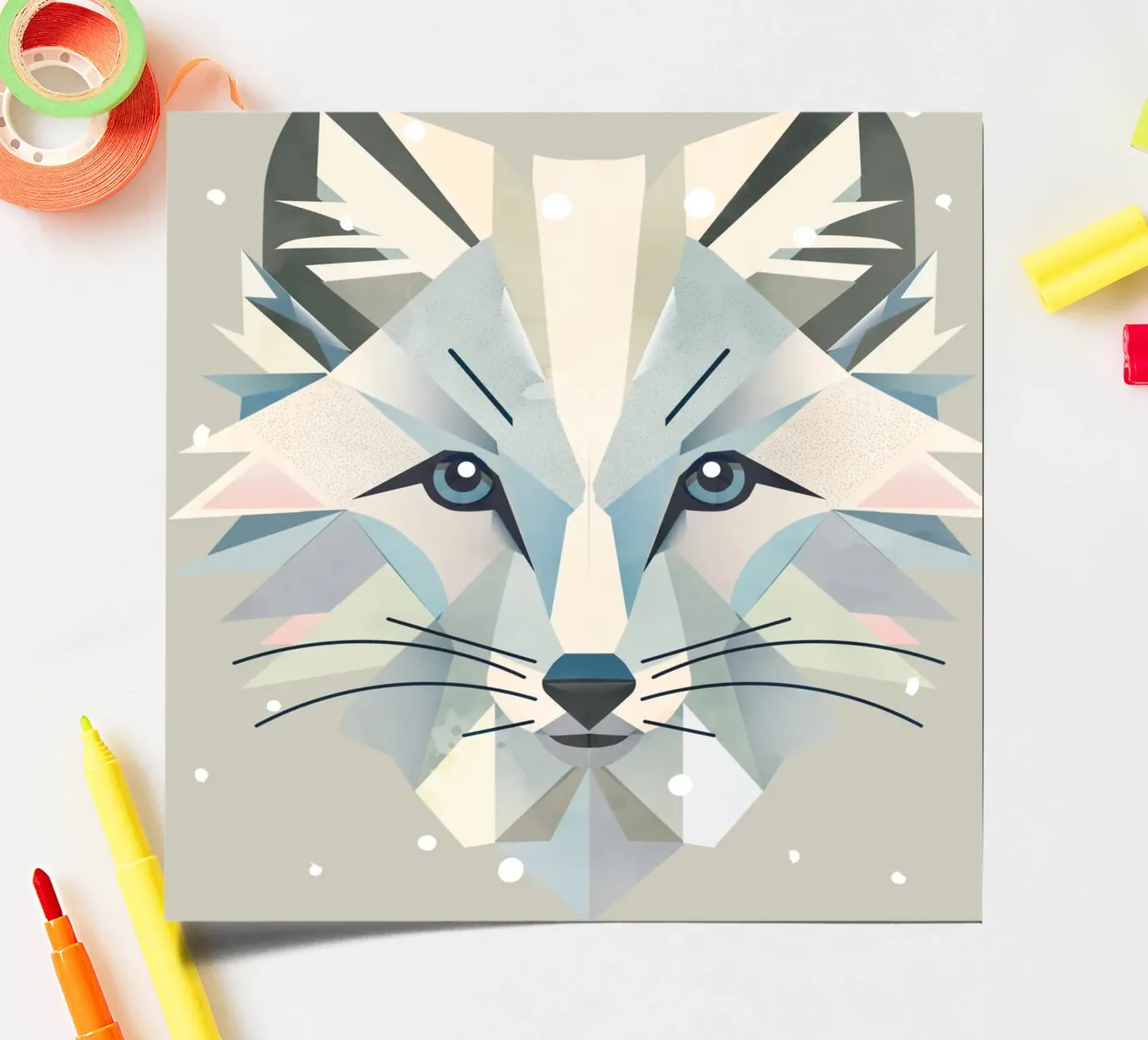 Zauberhaftes Polarfuchs-Motiv in geometrischer Eleganz Stickerbogen von namosh