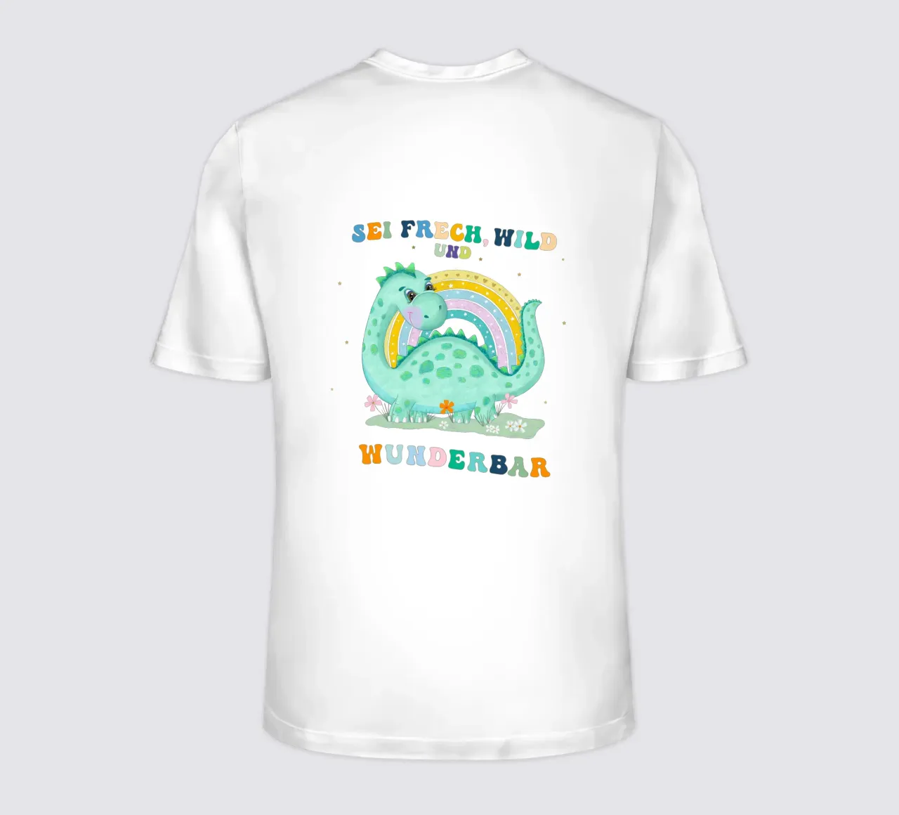 Dinosauro con arcobaleno: siate sfrontati, selvaggi e meravigliosi. t-shirt da CalliLetters