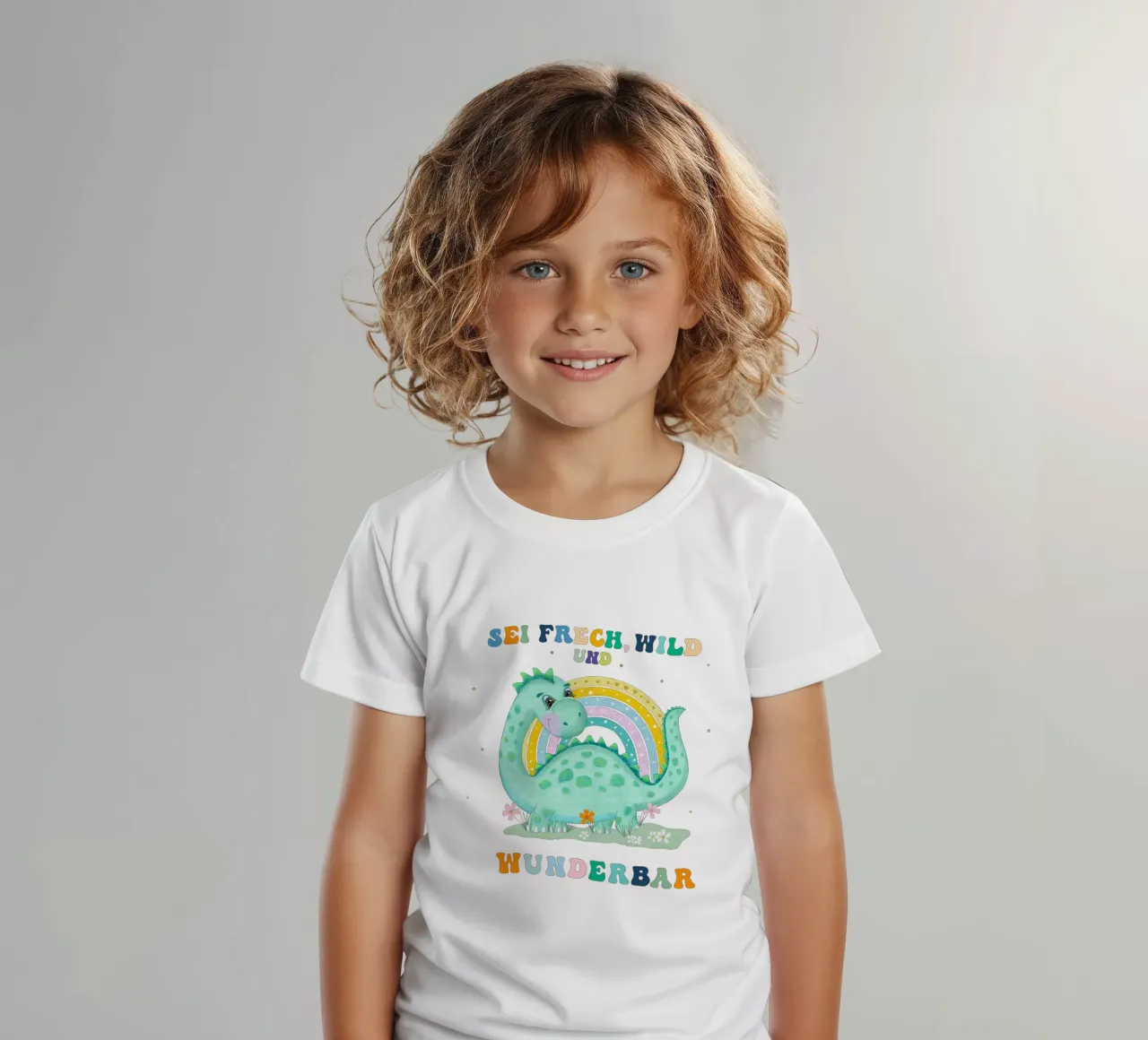 Dinosauro con arcobaleno: siate sfrontati, selvaggi e meravigliosi. t-shirt bambini da CalliLetters