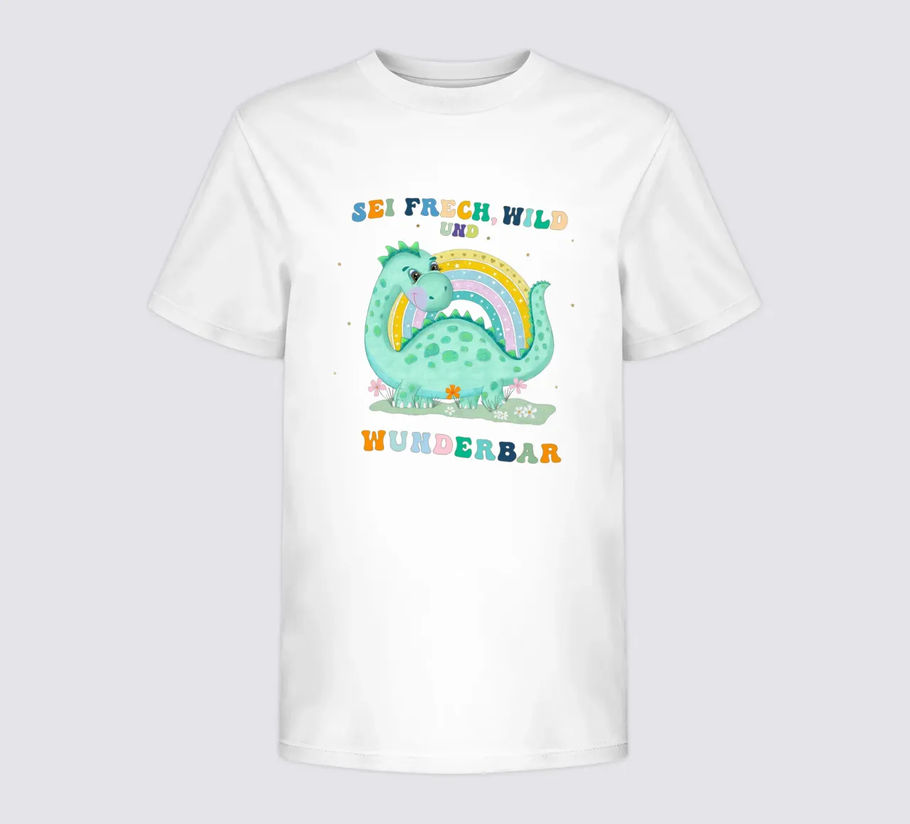 Dinosauro con arcobaleno: siate sfrontati, selvaggi e meravigliosi. t-shirt bambini da CalliLetters