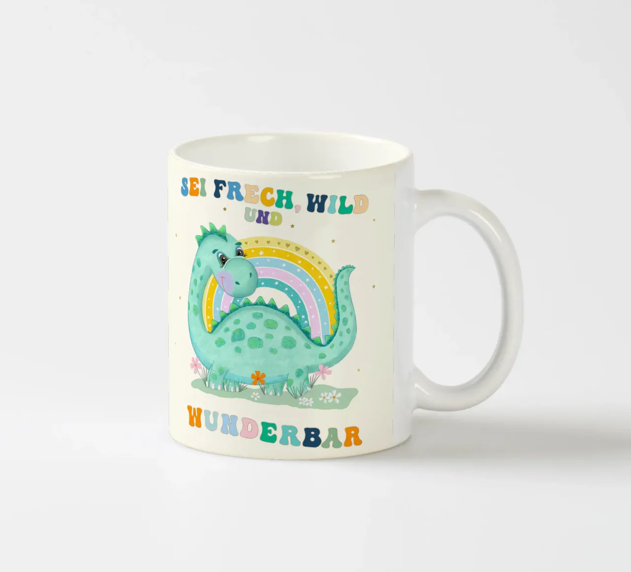 Dinosauro con arcobaleno: siate sfrontati, selvaggi e meravigliosi. tazza in ceramica da CalliLetters