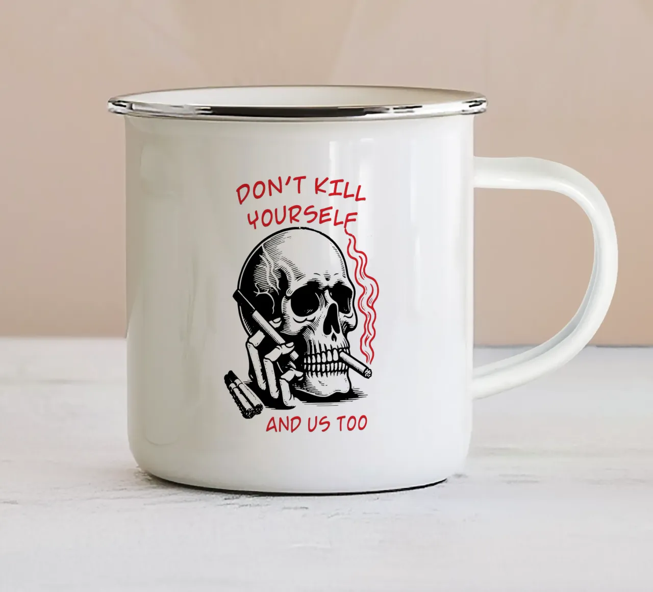 Don't kill yourself enamel mug by Gunawan Rb