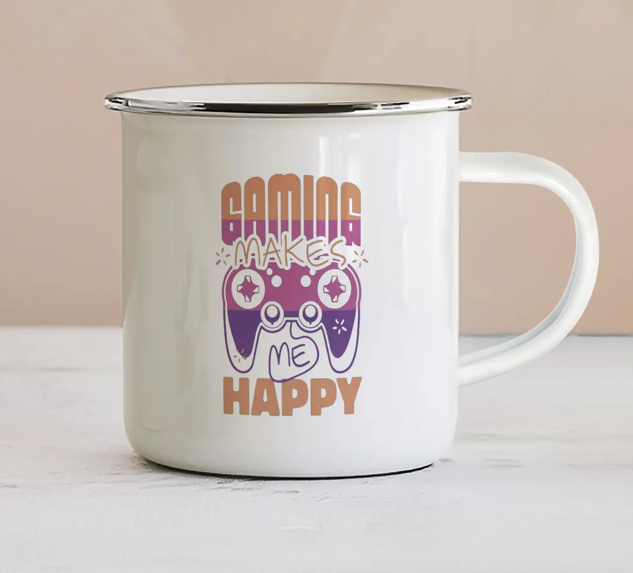 El juego me hace feliz taza de esmalte de Gunawan Rb