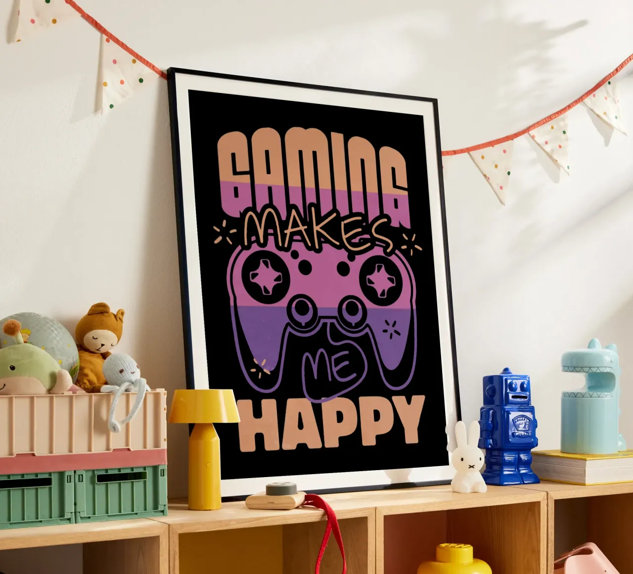 Il gioco mi rende felice poster con telaio in legno da Gunawan Rb