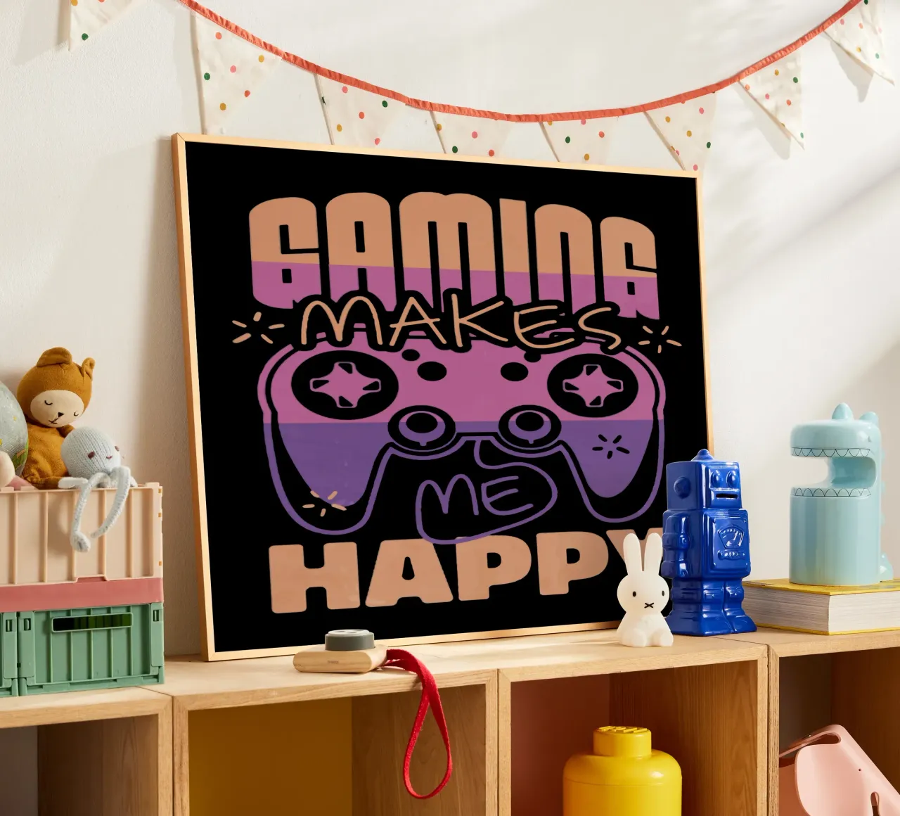 Il gioco mi rende felice poster con telaio in legno da Gunawan Rb