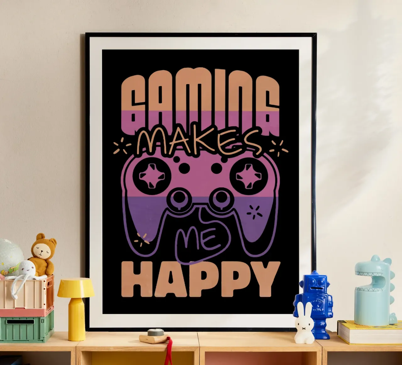 Il gioco mi rende felice poster con telaio in legno da Gunawan Rb