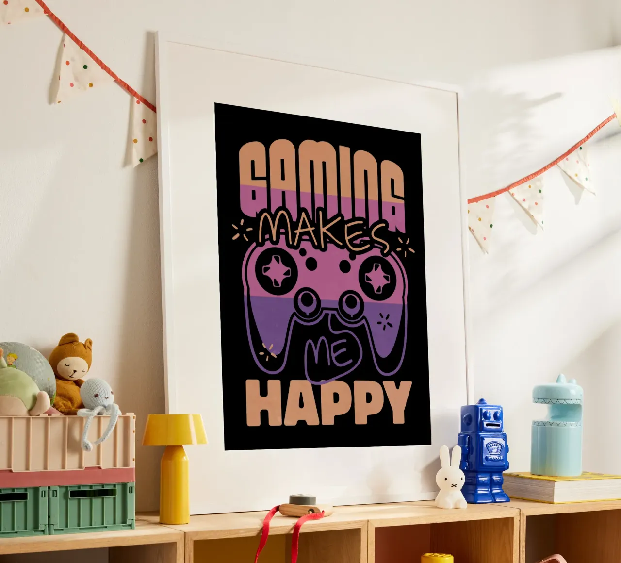 Il gioco mi rende felice poster con telaio in legno da Gunawan Rb