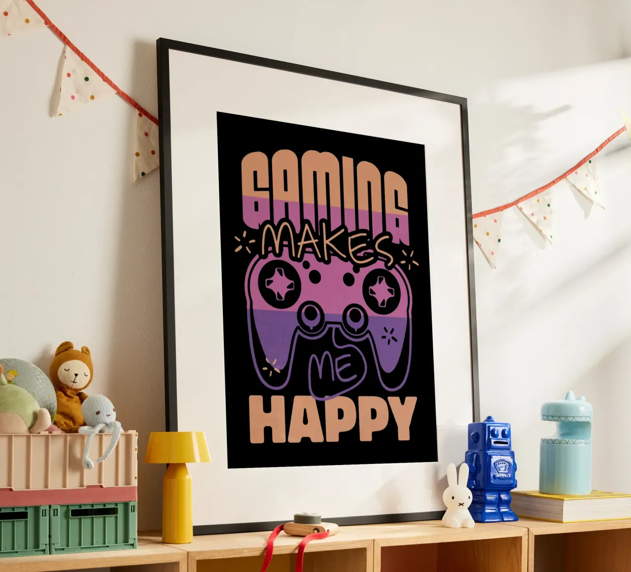 Il gioco mi rende felice poster con telaio in legno da Gunawan Rb