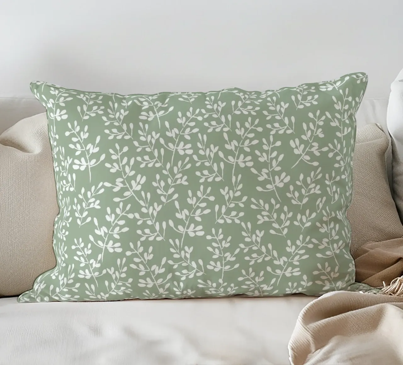 Green Tiny Watercolor Leaves cuscino da anisillustration