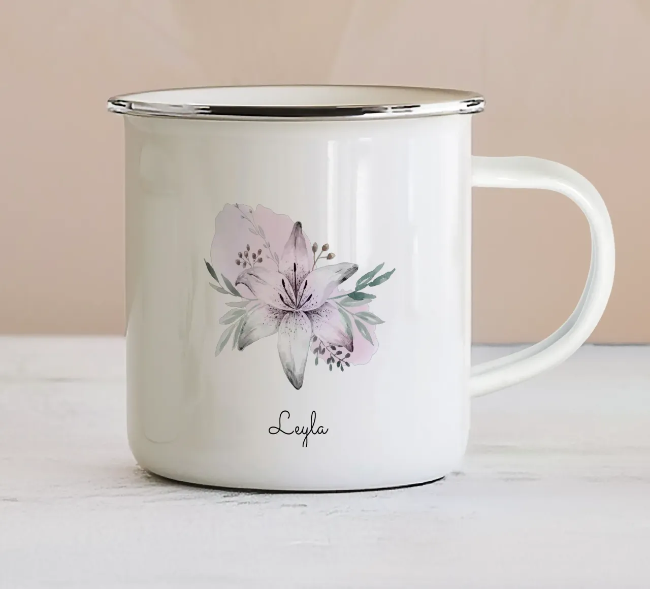 Watercolor Flower with personalizable Name tazza in smalto da anisillustration