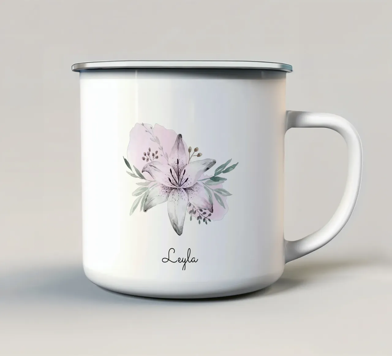 Watercolor Flower with personalizable Name tazza in smalto da anisillustration