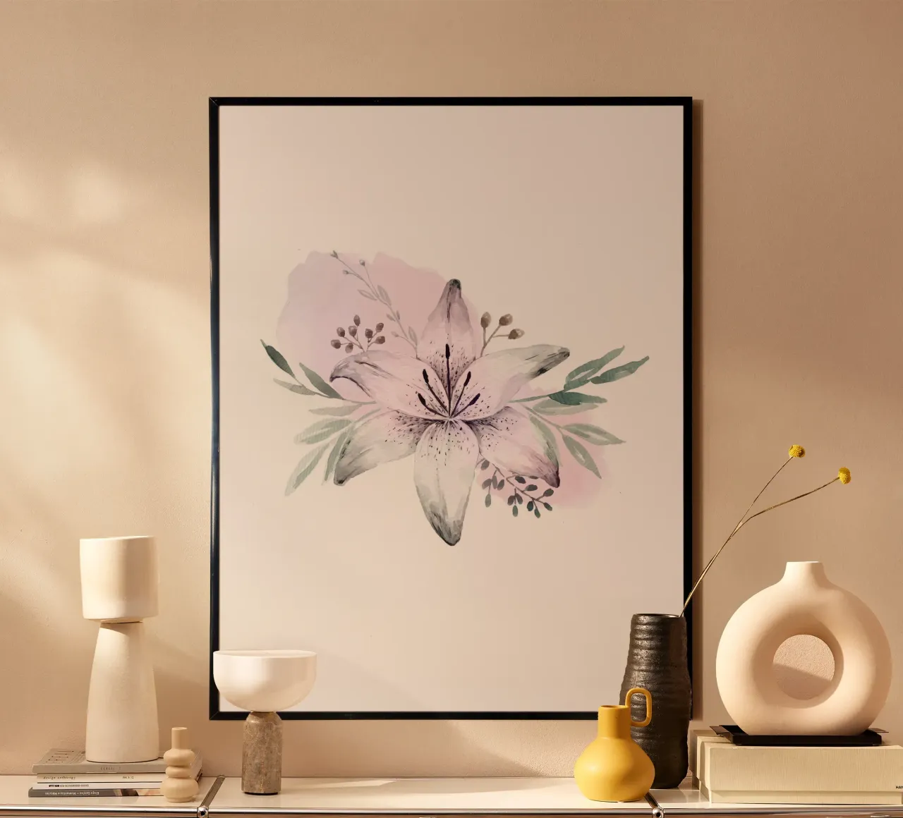 Lilium Watercolor Flower poster con telaio in plastica da anisillustration