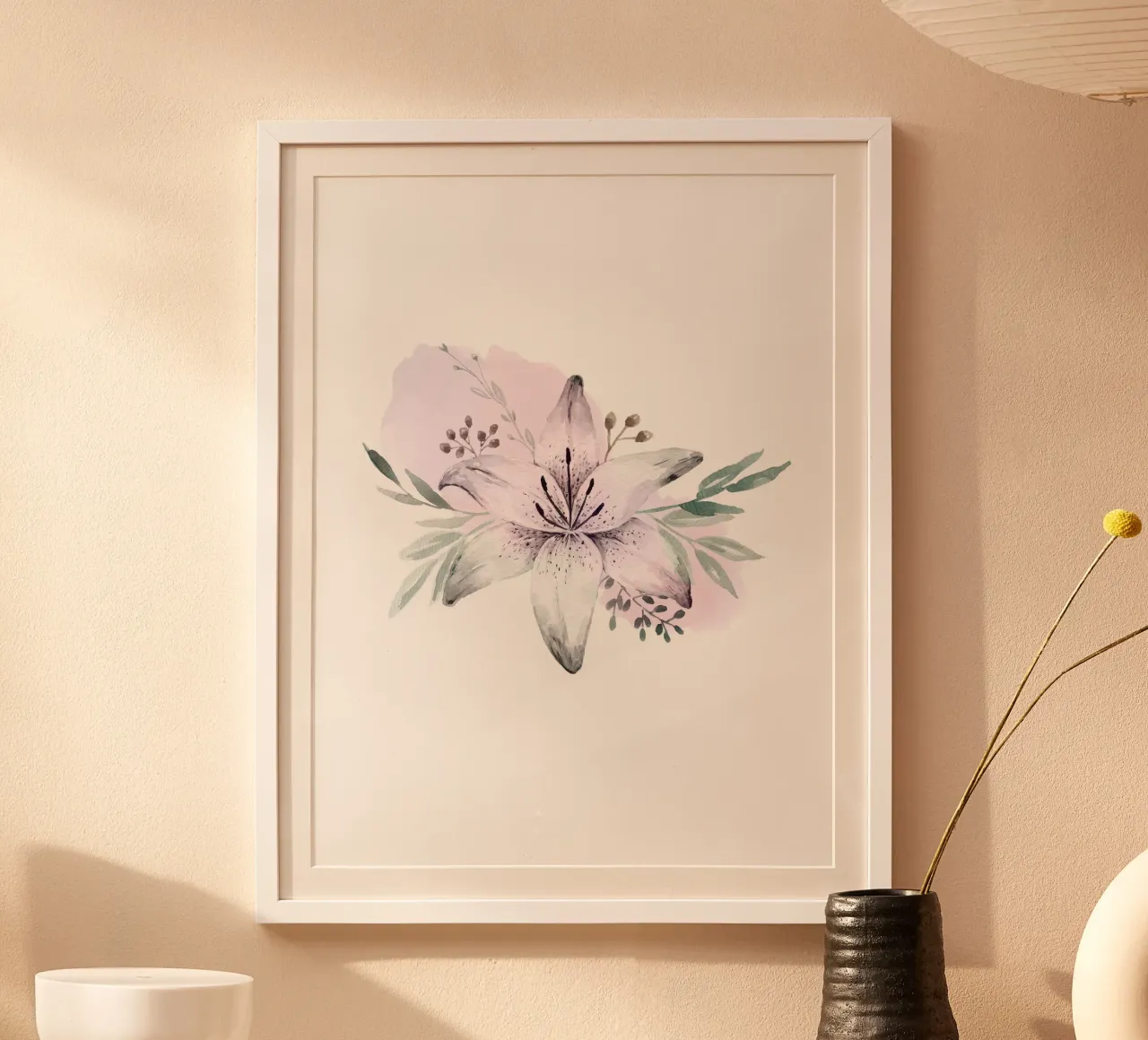Lilium Watercolor Flower poster con telaio in plastica da anisillustration