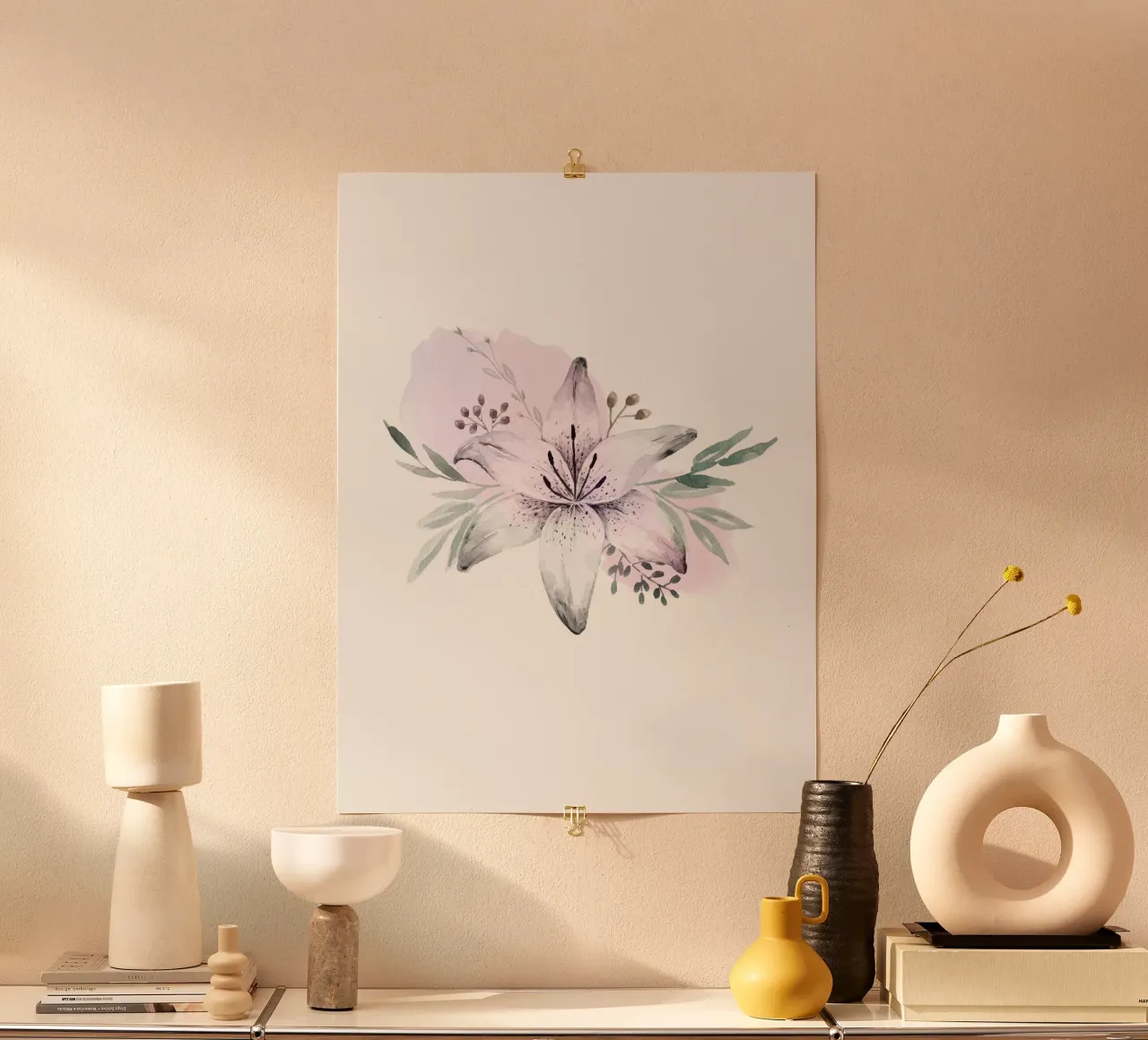 Lilium Watercolor Flower poster con telaio in plastica da anisillustration