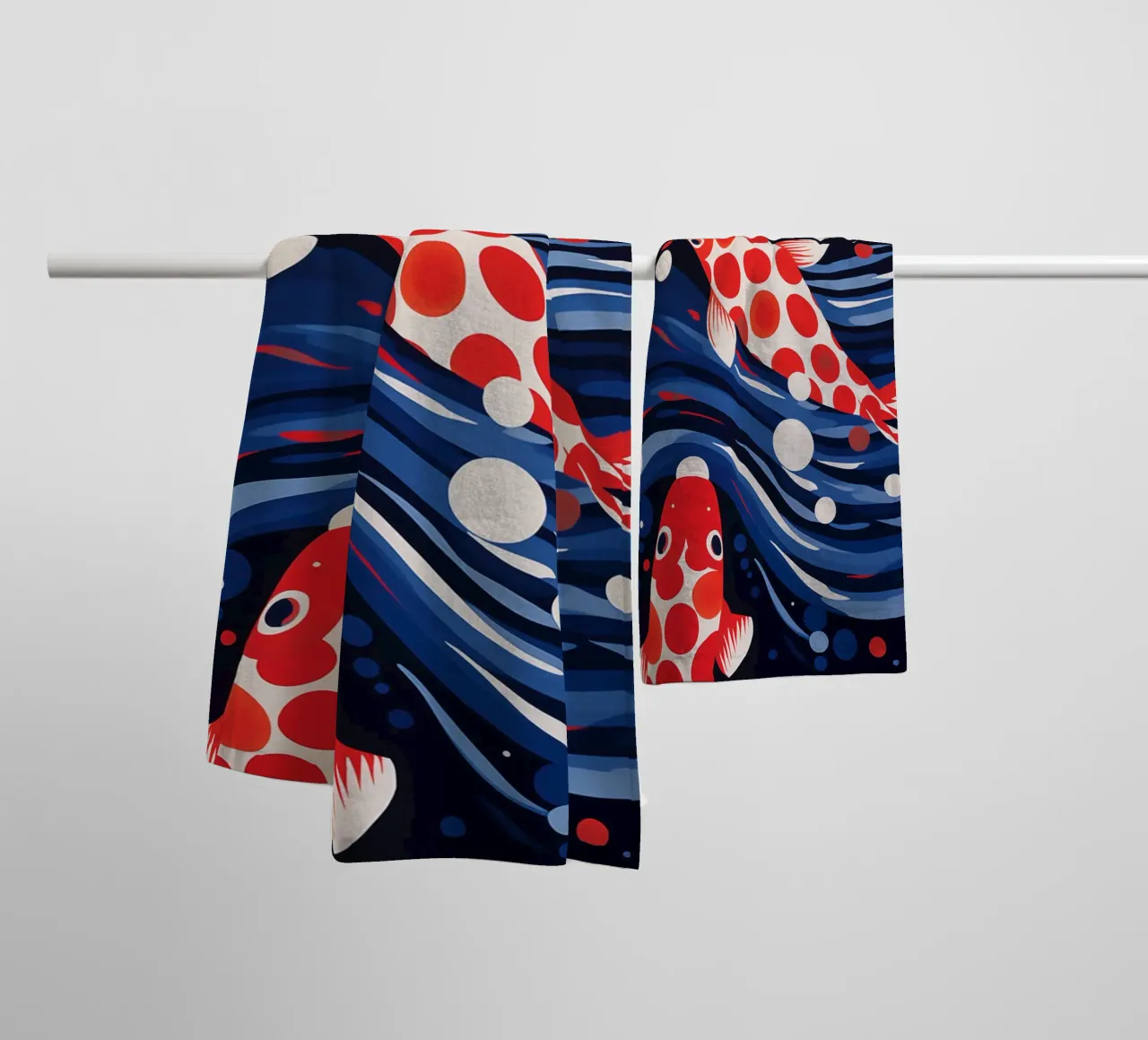 Decorative koi fish pattern with dots towel by Autofocus