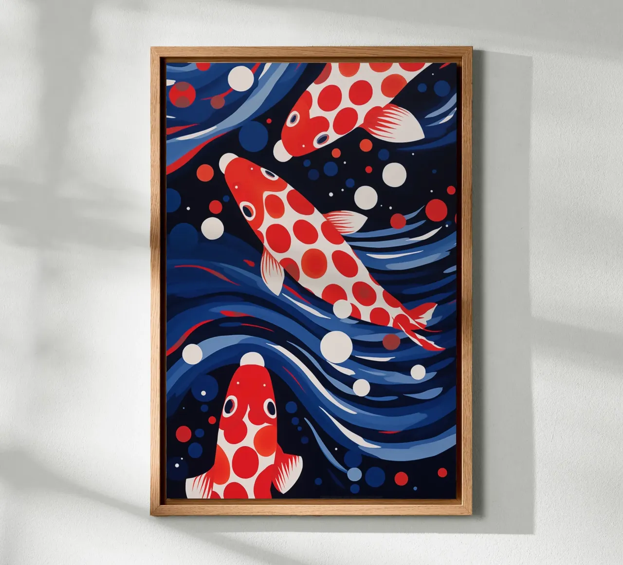 Decorative koi fish pattern with dots canvas with Floater frame by Autofocus
