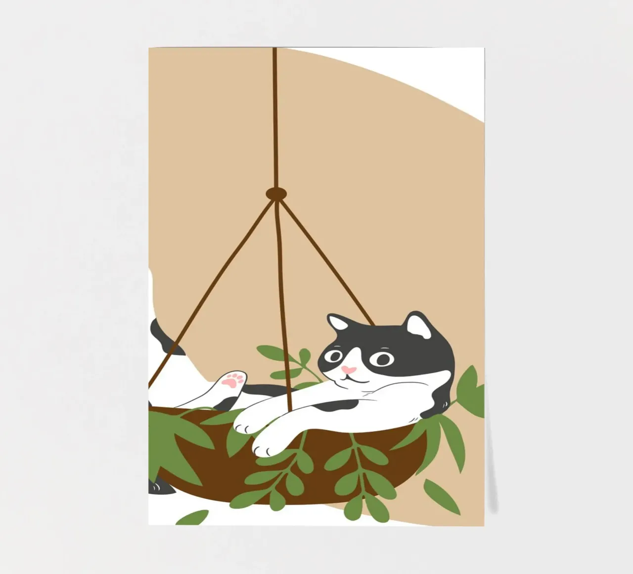 black and white cat playfully lounges in a hanging sticker sheet by LisaArtes