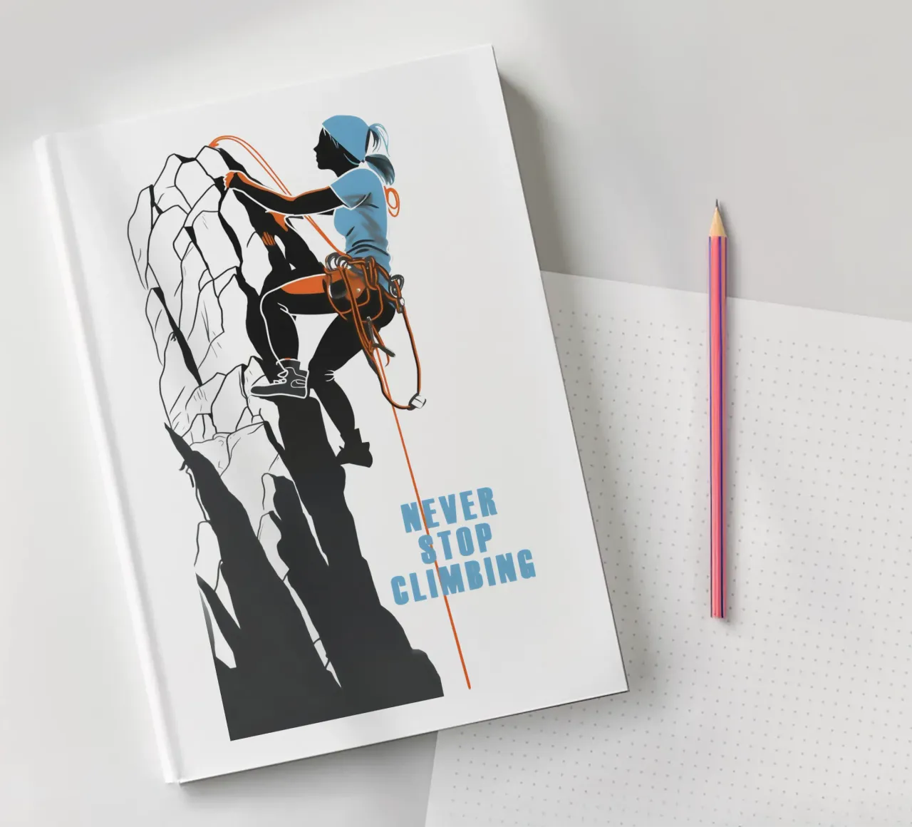 Never Stop Climbing - Mountaineering motif notebook by Autofocus
