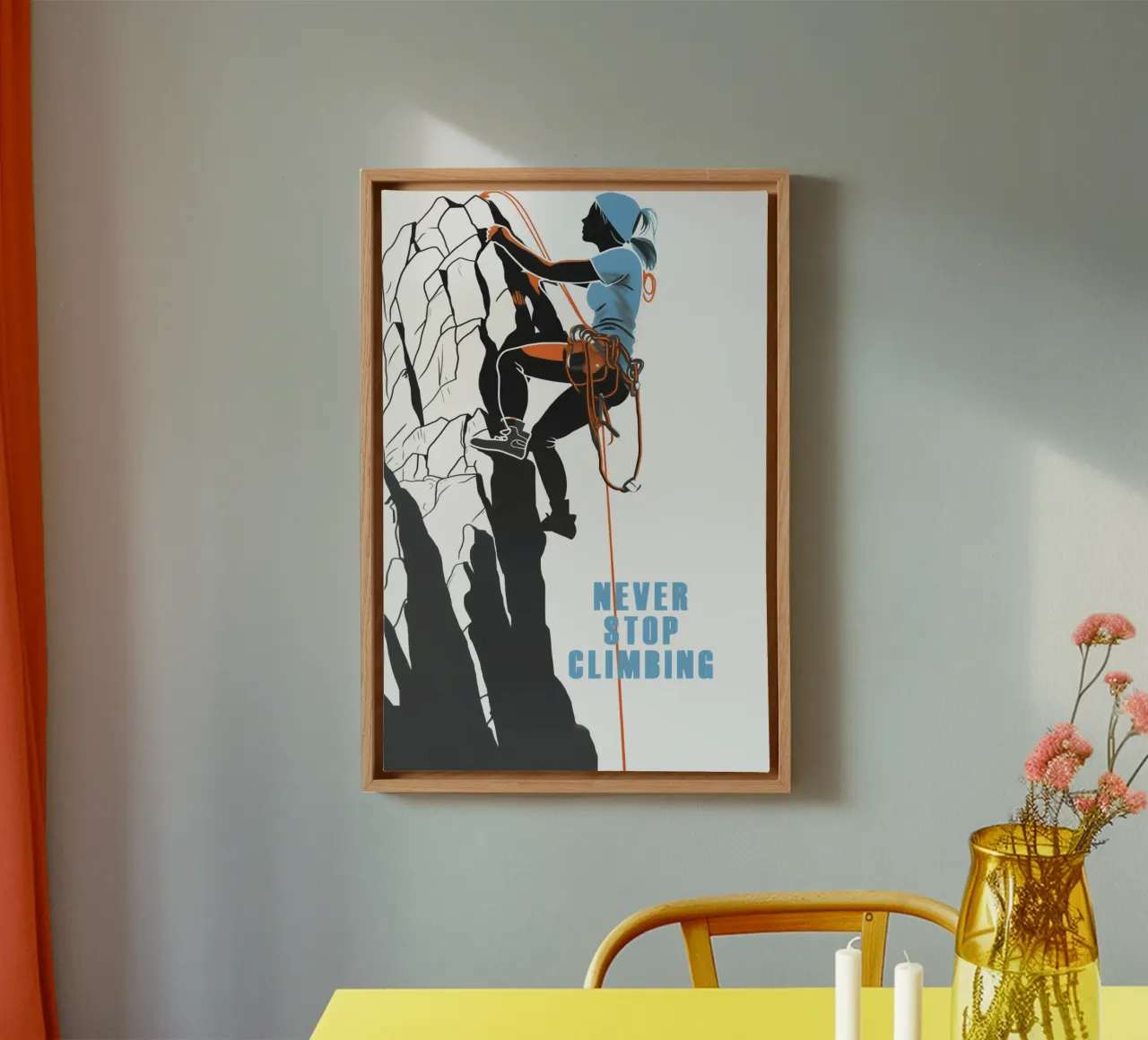 Never Stop Climbing - Mountaineering motif canvas with Floater frame by Autofocus