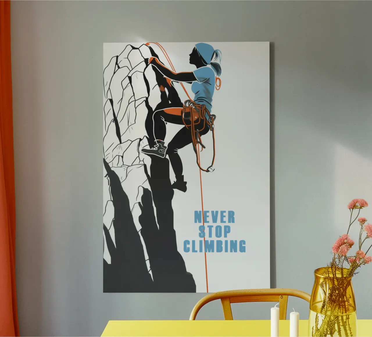 Never Stop Climbing - Mountaineering motif canvas with Floater frame by Autofocus