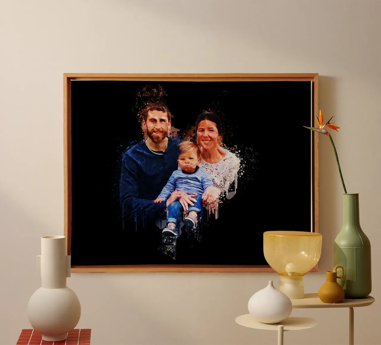 Glückliche kleine Familie Leinwand mit Schattenfugenrahmen von Gunawan Rb