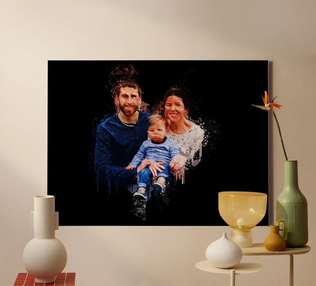 Glückliche kleine Familie Leinwand mit Schattenfugenrahmen von Gunawan Rb