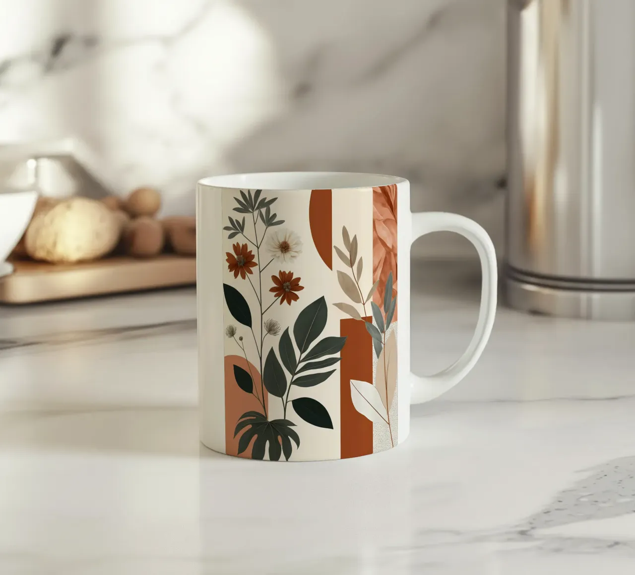 Aardse elegantie: Botanisch abstract keramische mok van Artistic-shop