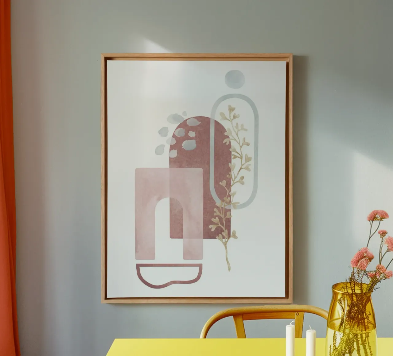 Botanisch evenwicht - Abstracte pastelkunst canvas met Baklijst van Whole©