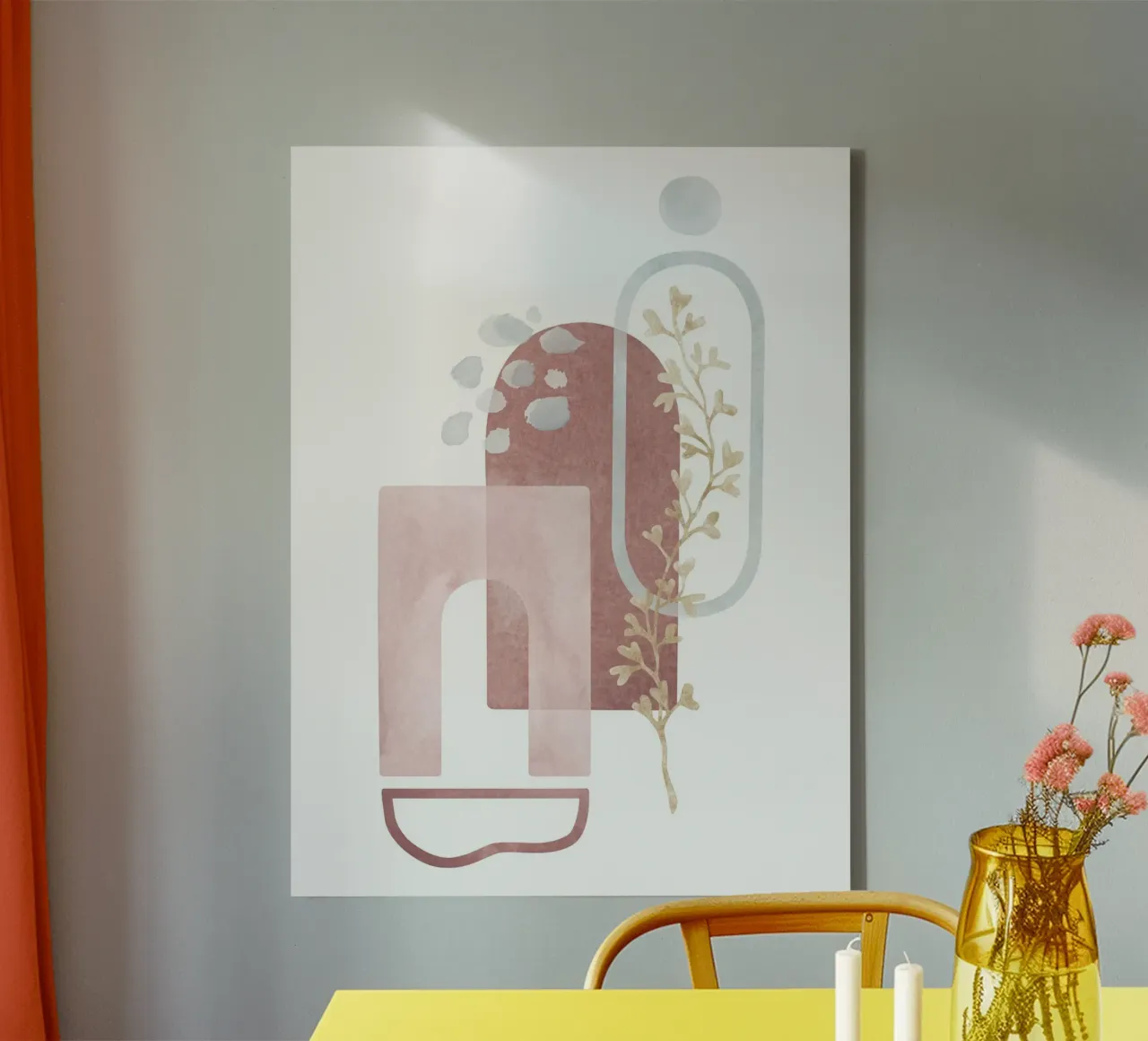 Botanisch evenwicht - Abstracte pastelkunst canvas met Baklijst van Whole©
