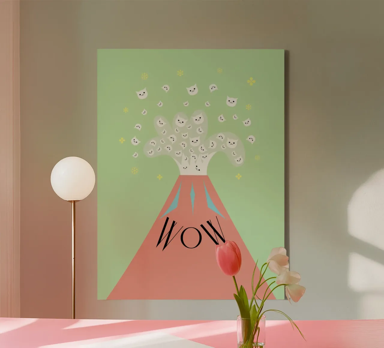 WOW - Cat Mountain canvas with Floater frame by natural neutral