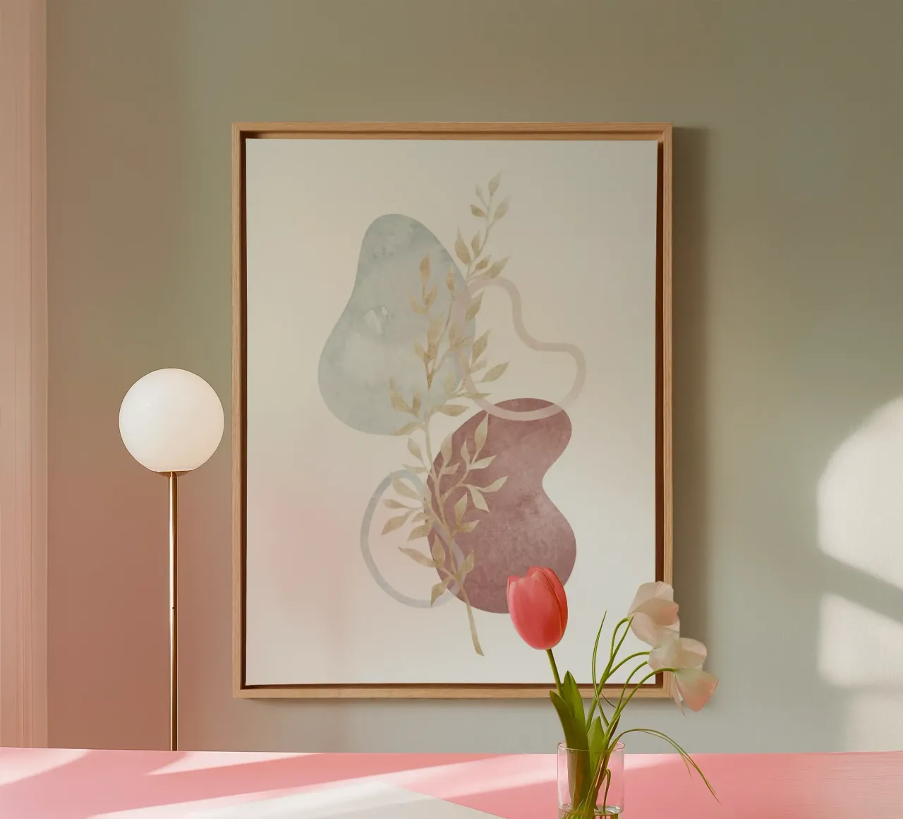 Abstracte bladvorm - Natuurlijke harmonie canvas met Baklijst van Whole©