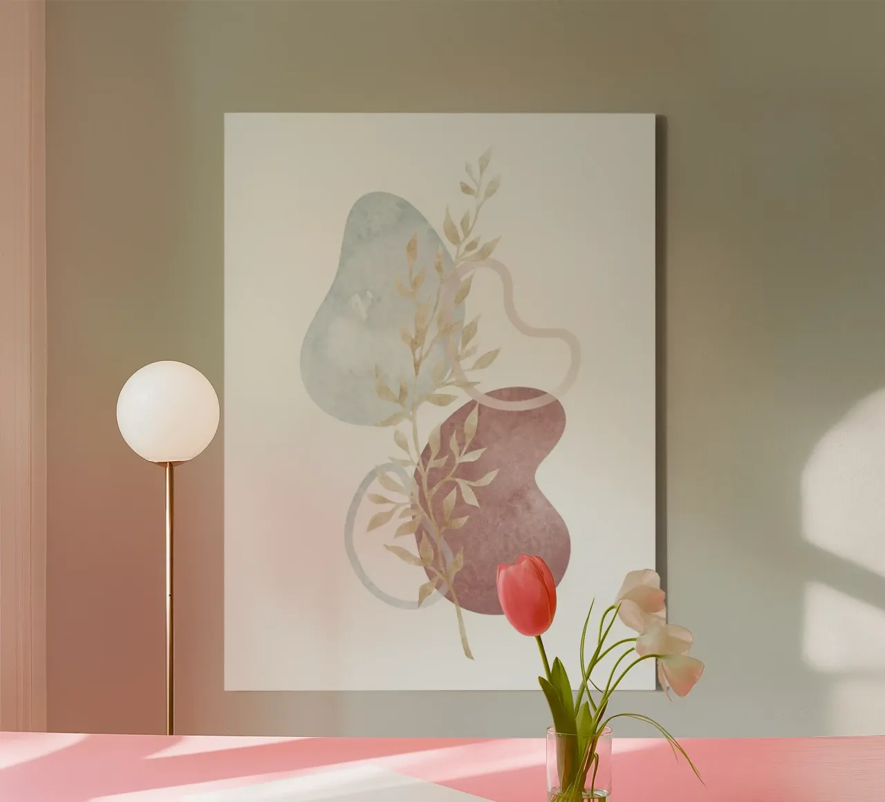 Abstracte bladvorm - Natuurlijke harmonie canvas met Baklijst van Whole©