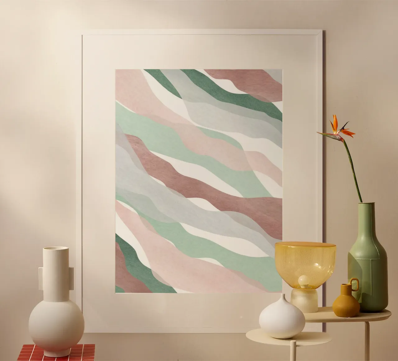 Golven van rust - Abstracte pastelkunst hahnemühle van Whole©