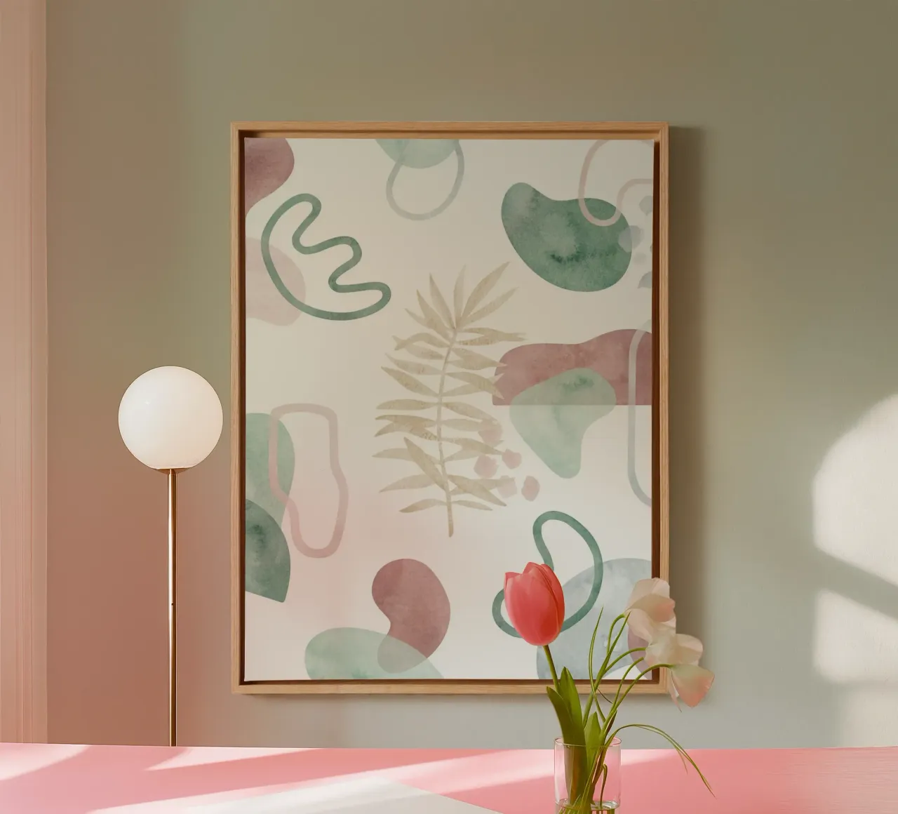Abstract palm tree pattern - Modern botany canvas with Floater frame by Whole©