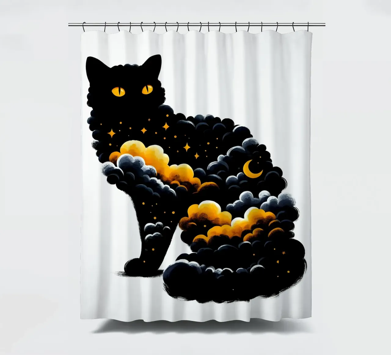 Celestial Black Cat shower curtain by ARTOMATIC