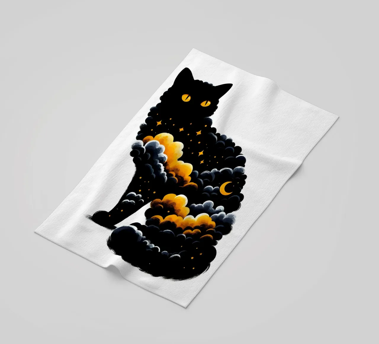 Gatto nero celeste telo mare da ARTOMATIC