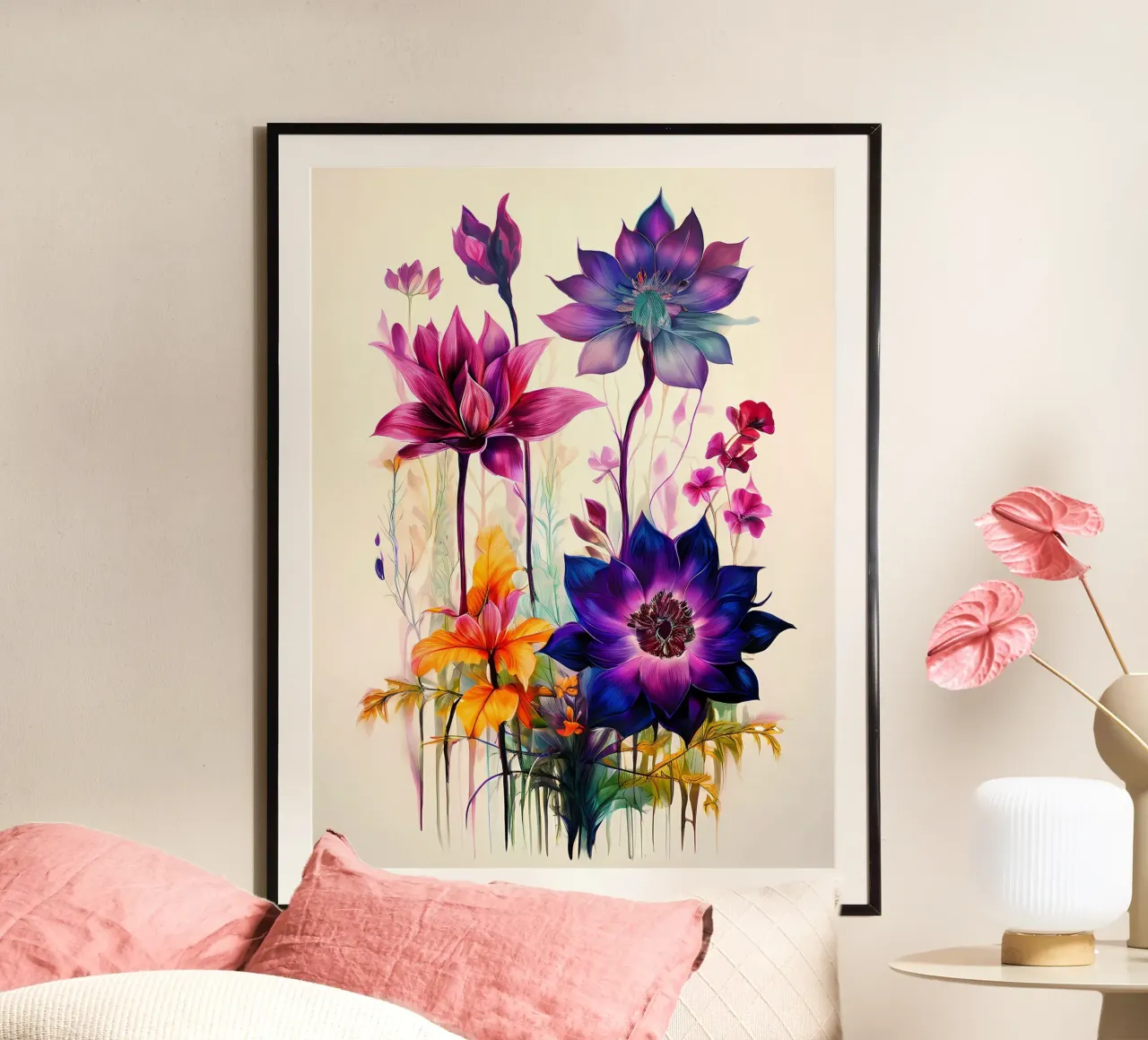 Vibrante fantasía floral poster con marco de aluminio de Artistic-shop