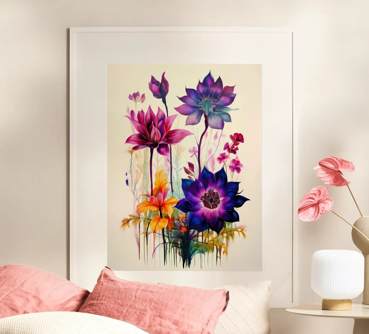 Vibrante fantasía floral poster con marco de aluminio de Artistic-shop