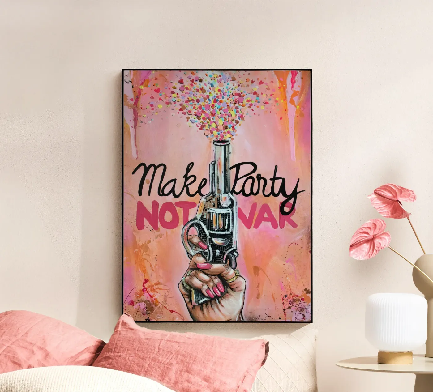 Make Party not War plexiglass da Hirschbild
