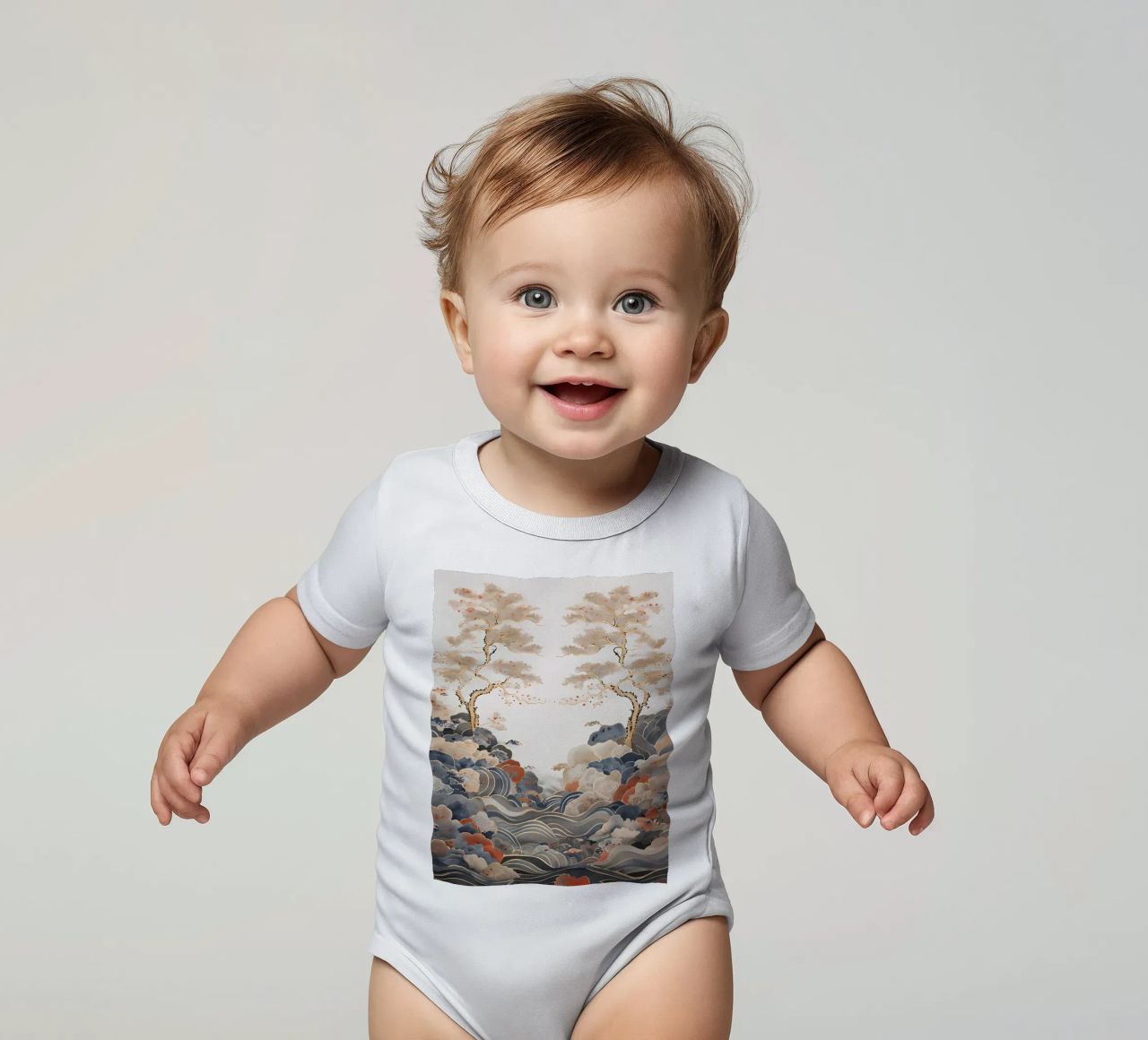 Serene Pine Trees and Rolling Waves short-sleeve baby romper by Artistic-shop