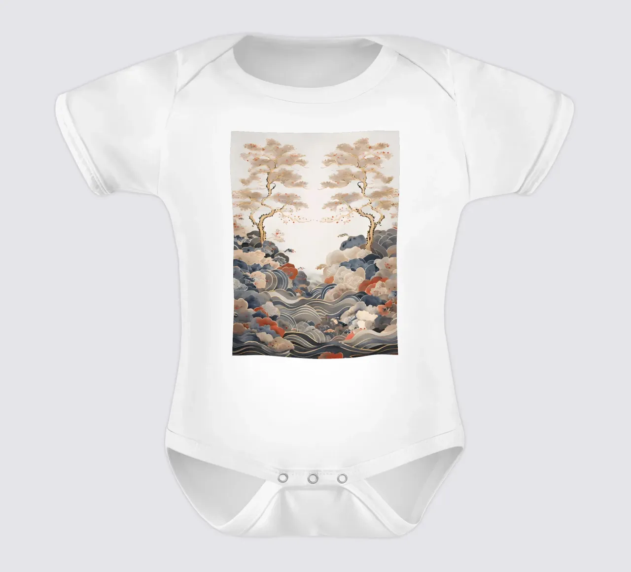 Ruhige Pinienbäume und rollende Wellen Kurzarm Babybody von Artistic-shop