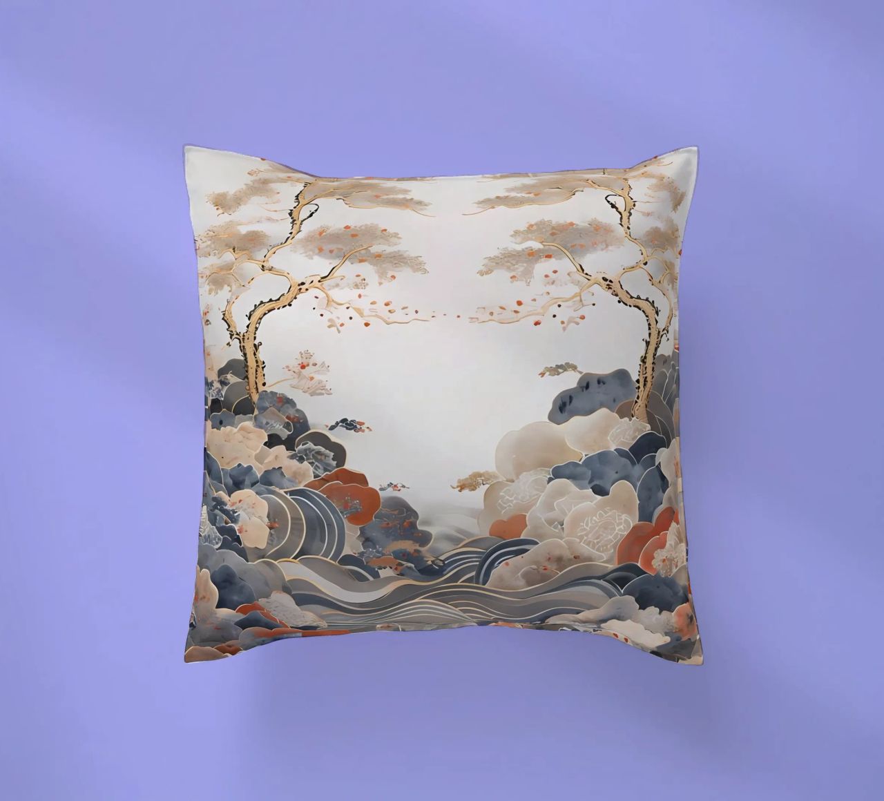 Serene Pine Trees and Rolling Waves decorative cushion by Artistic-shop