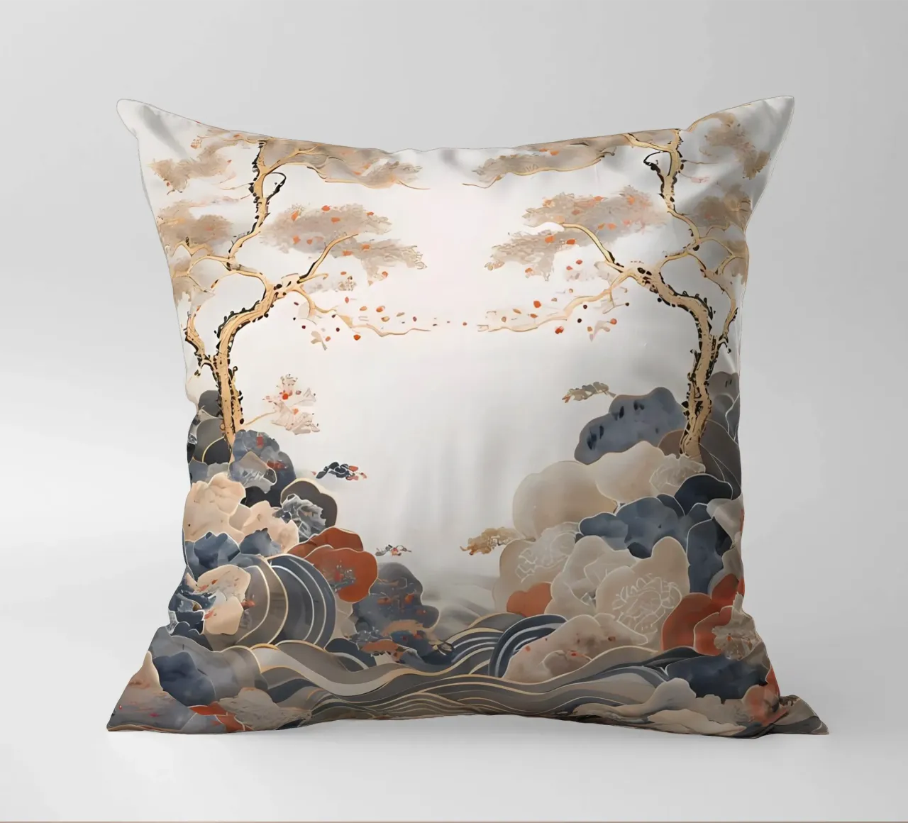 Pinos serenos y olas ondulantes cojín de Artistic-shop