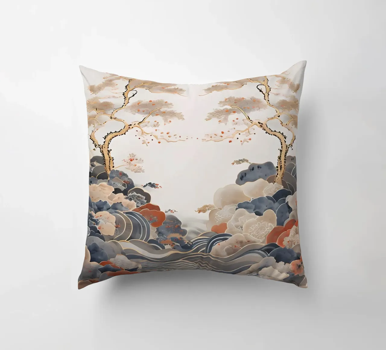 Pinos serenos y olas ondulantes cojín de Artistic-shop